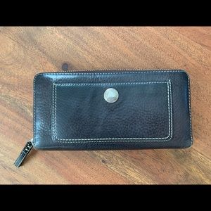 Coach Brown Pebbled Leather Zip Around Wallet